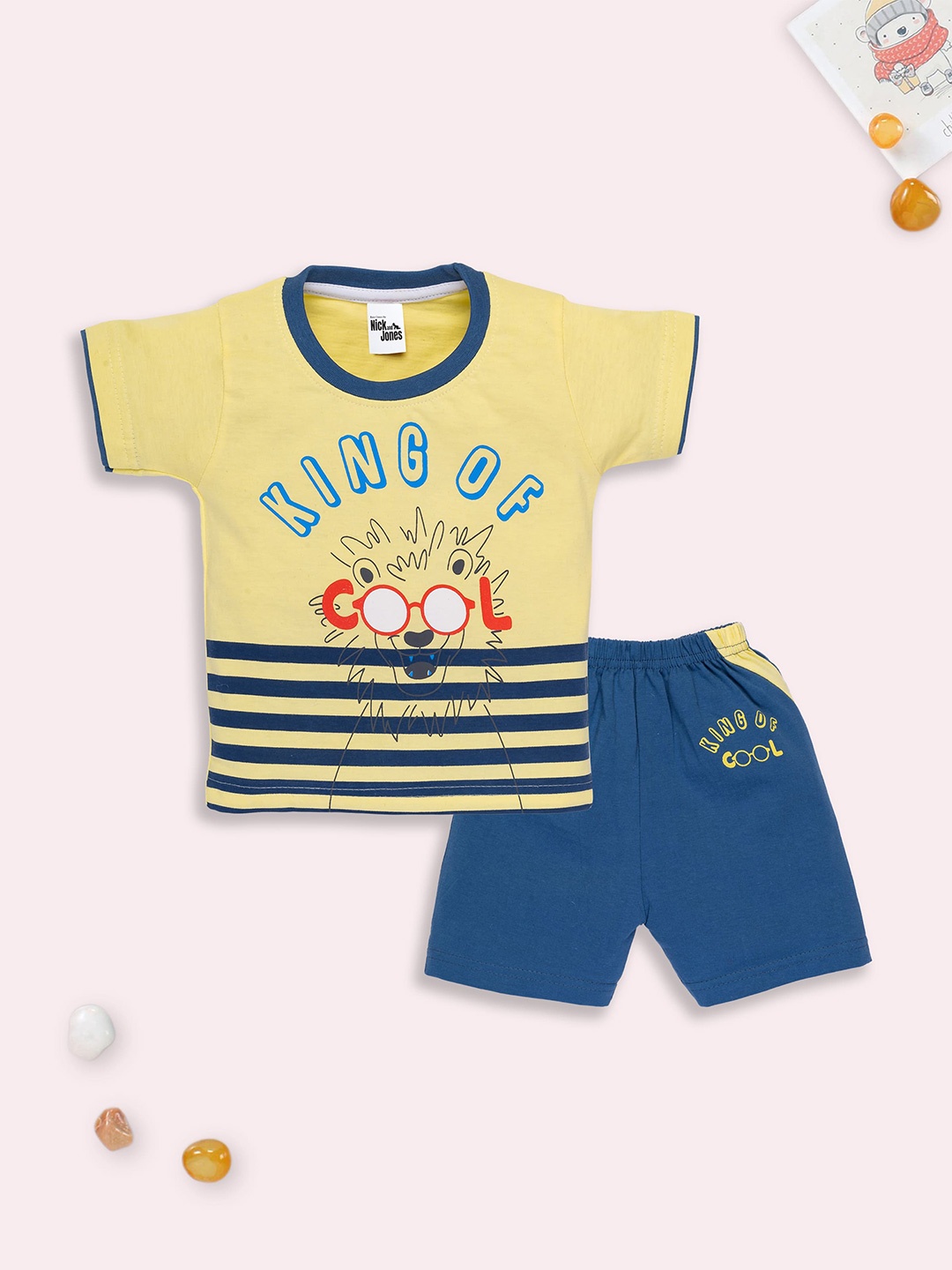 

Nick and Jones Infants Graphic Printed Pure Cotton T-shirt With Shorts, Yellow