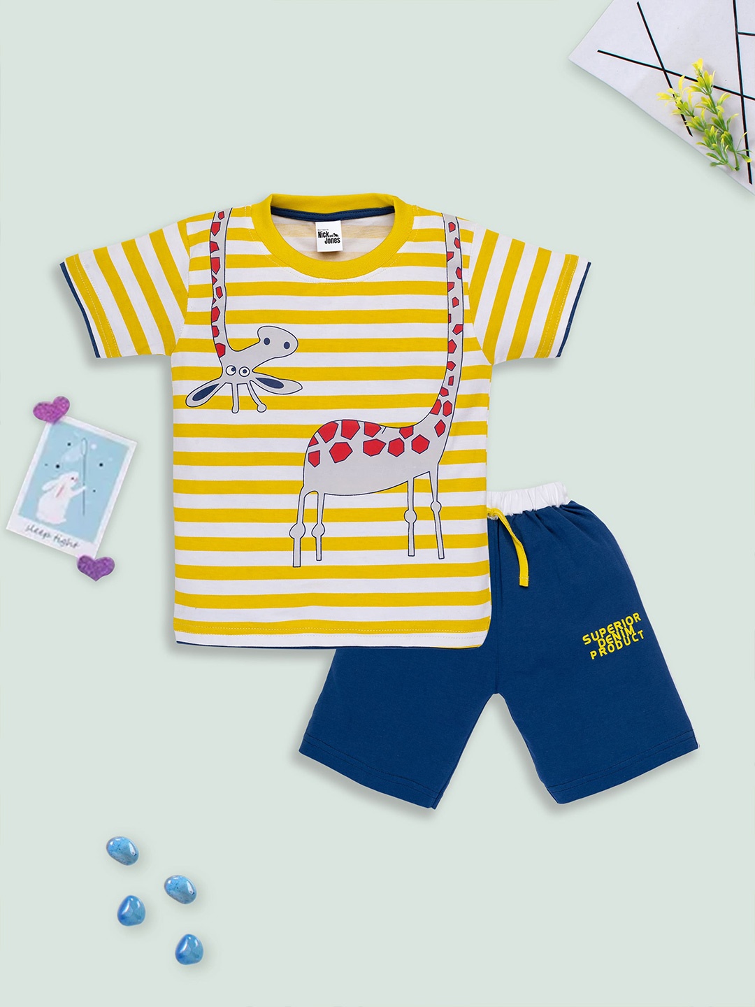 

Nick and Jones Kids Graphic Printed Pure Cotton T-shirt With Shorts, Yellow