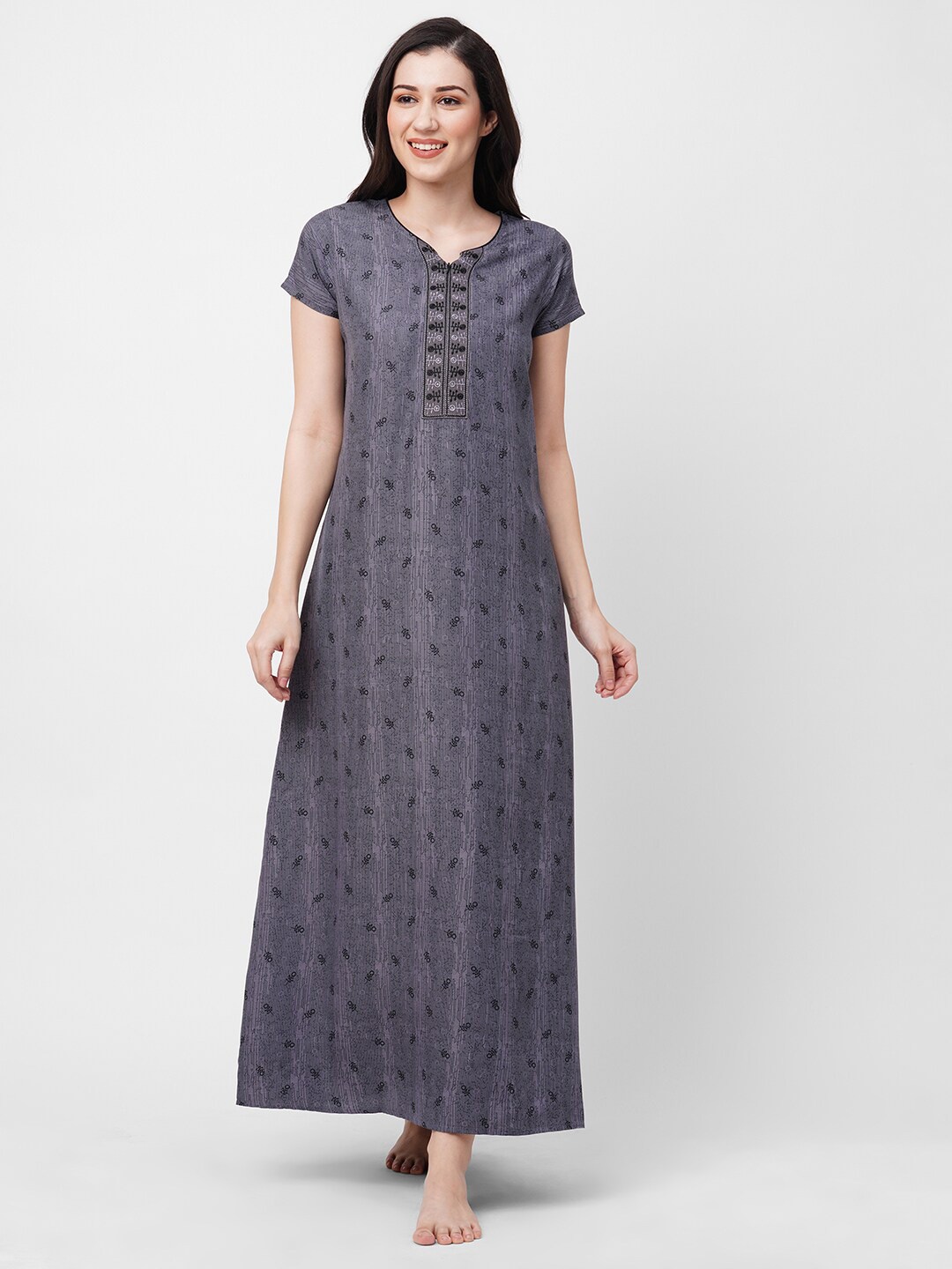 

Sweet Dreams Grey Conversational Printed Maxi Nightdress