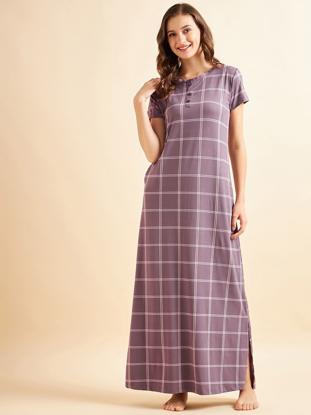 

Sweet Dreams Checked Pure Cotton Maxi Nightdress, Rose