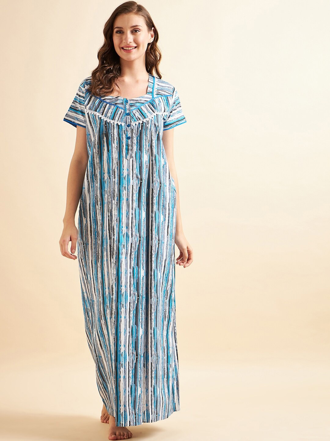 

Sweet Dreams Blue Abstract Printed Maxi Nightdress