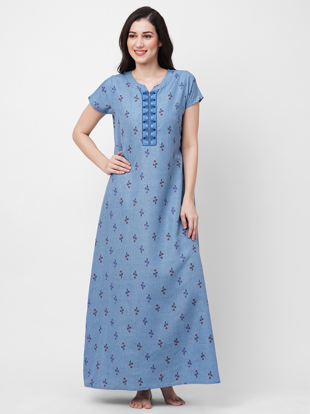 

Sweet Dreams Blue Floral Printed Maxi Nightdress