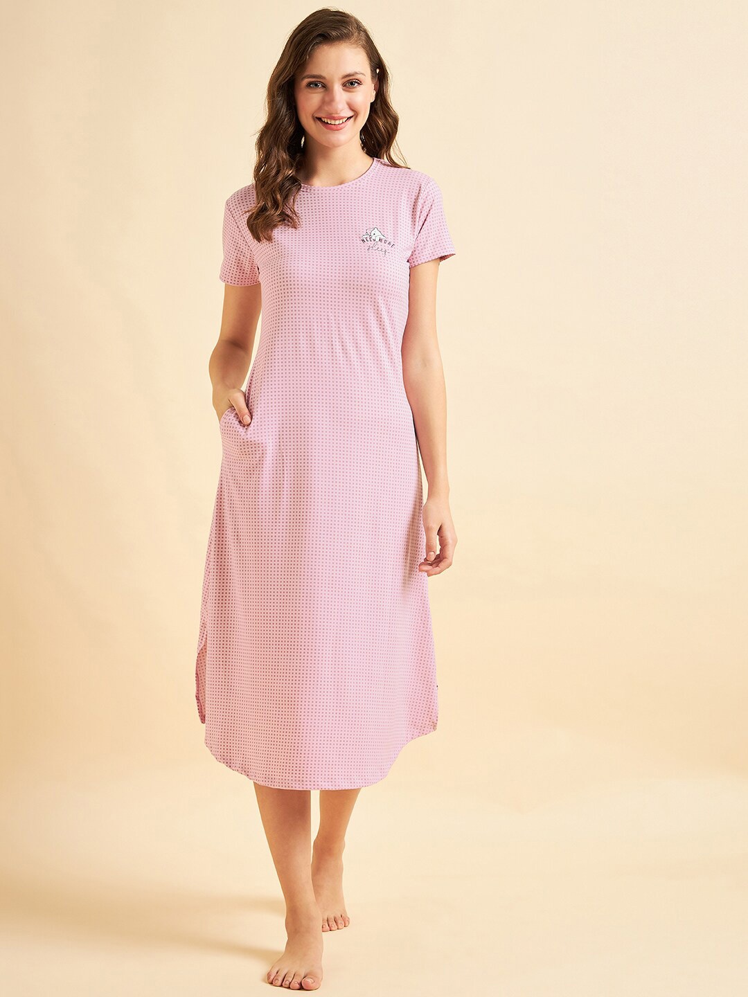 

Sweet Dreams Pink Geometric Printed Pure Cotton Nightdress