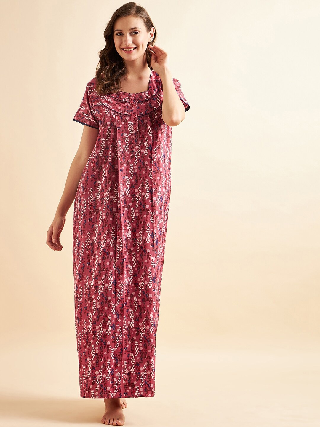 

Sweet Dreams Red Polka Dots Printed Maxi Nightdress