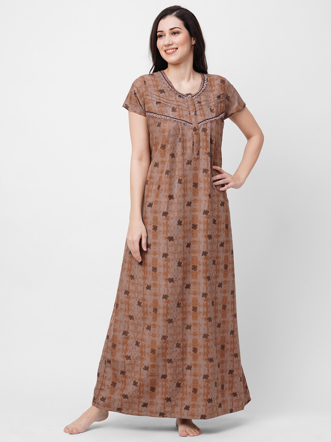 

Sweet Dreams Brown Floral Printed Maxi Nightdress