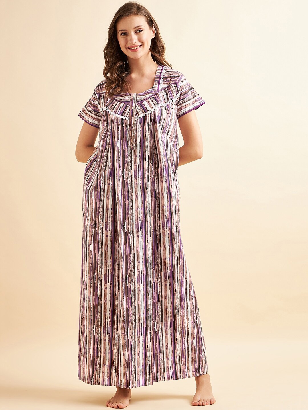 

Sweet Dreams Purple Striped Maxi Nightdress