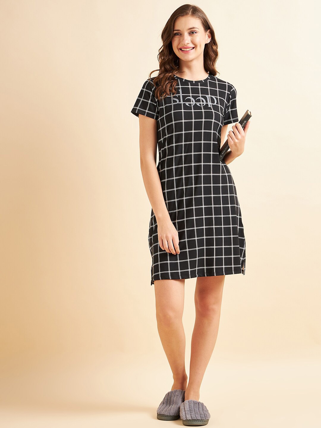 

Sweet Dreams Black & White Checked Pure Cotton Nightdress