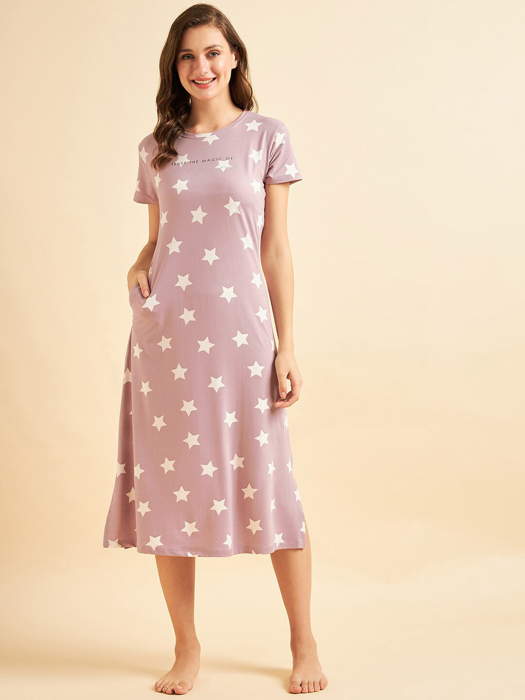 

Sweet Dreams Pink Stars Printed Pure Cotton Nightdress