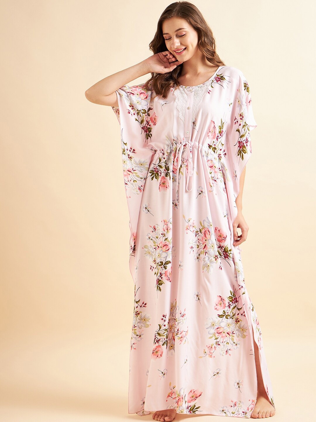 

Sweet Dreams Pink Floral Printed Maxi Kaftan Nightdress
