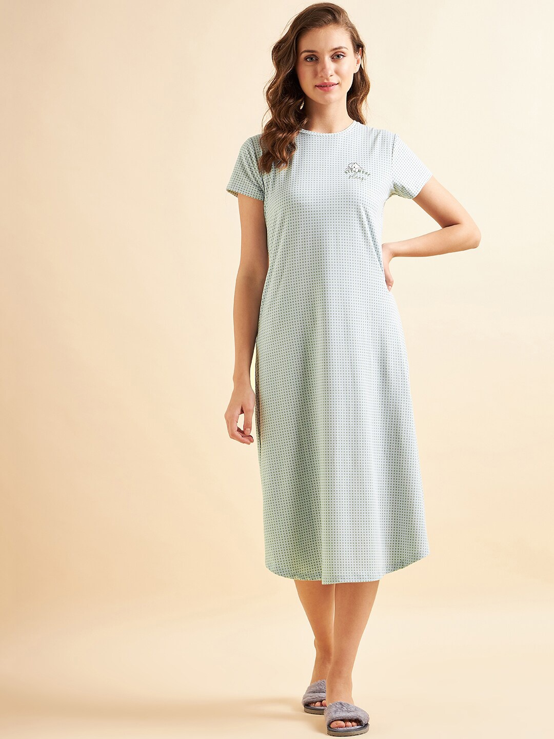 

Sweet Dreams Green Geometric Printed Pure Cotton Nightdress
