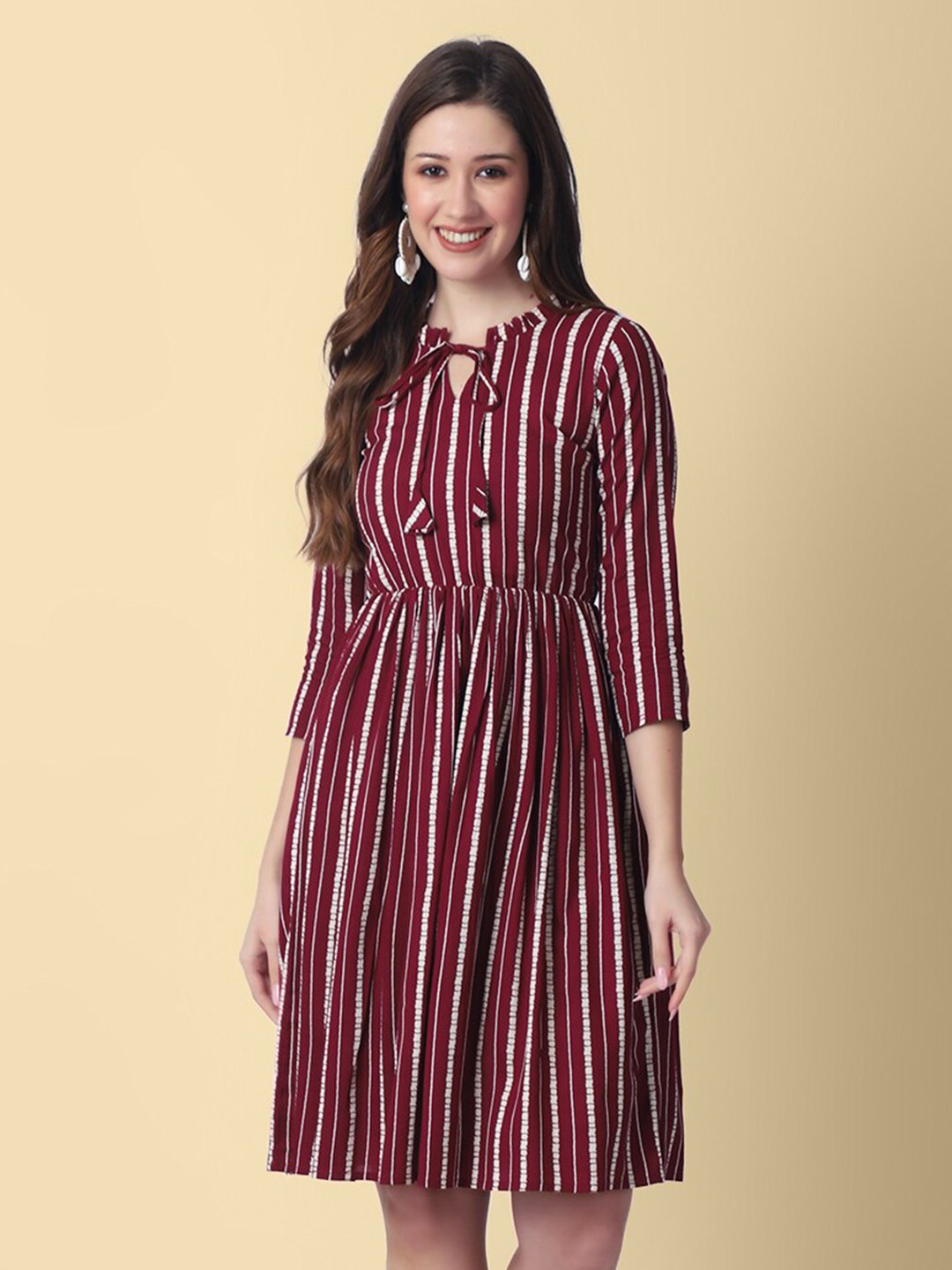 

DAEVISH Striped Fit and Flare Dress, Maroon