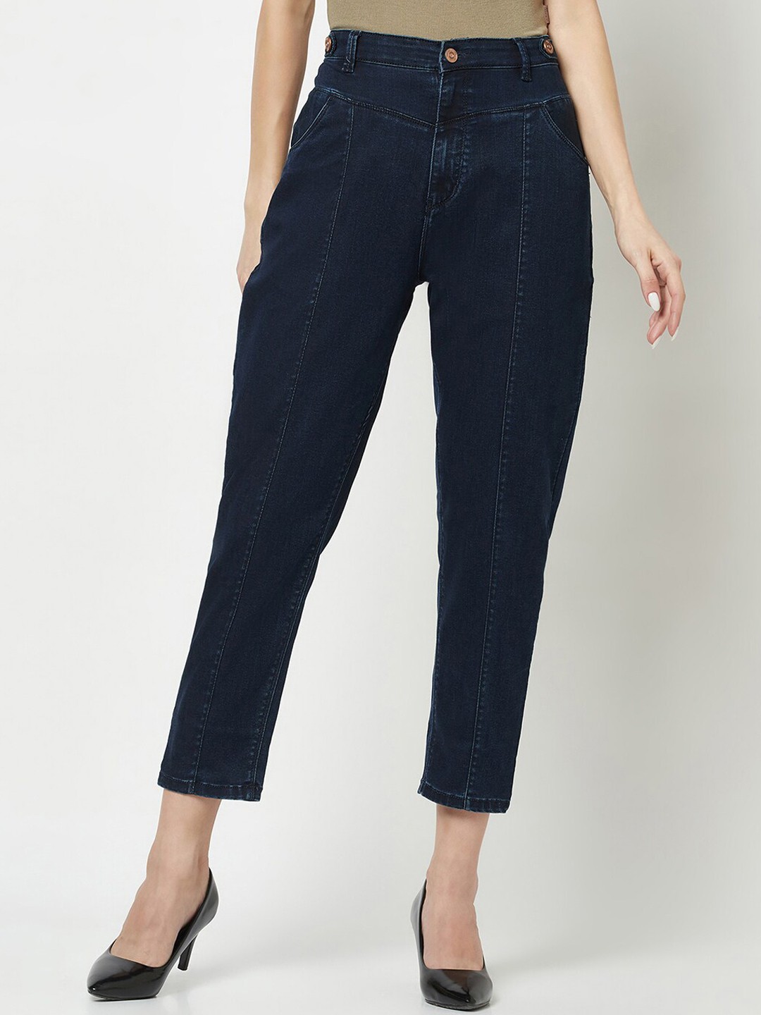 

Crimsoune Club Women Comfort Straight Fit Stretchable Cropped Jeans, Navy blue