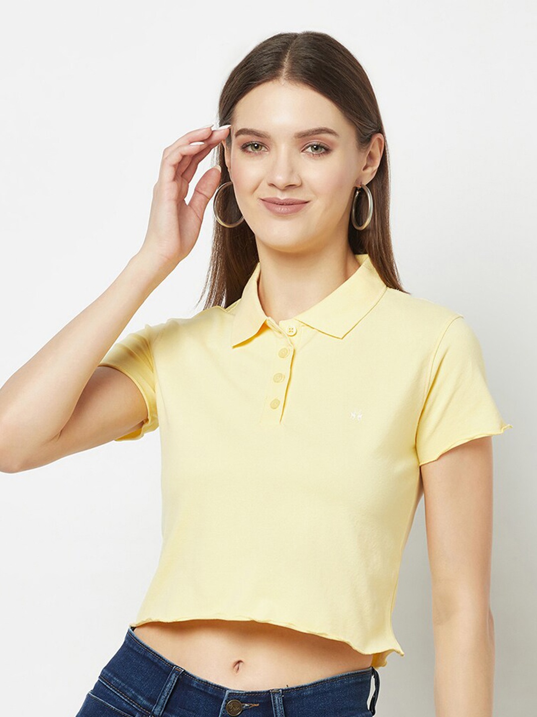 

Crimsoune Club Polo Collar Slim Fit Crop T-Shirt, Yellow