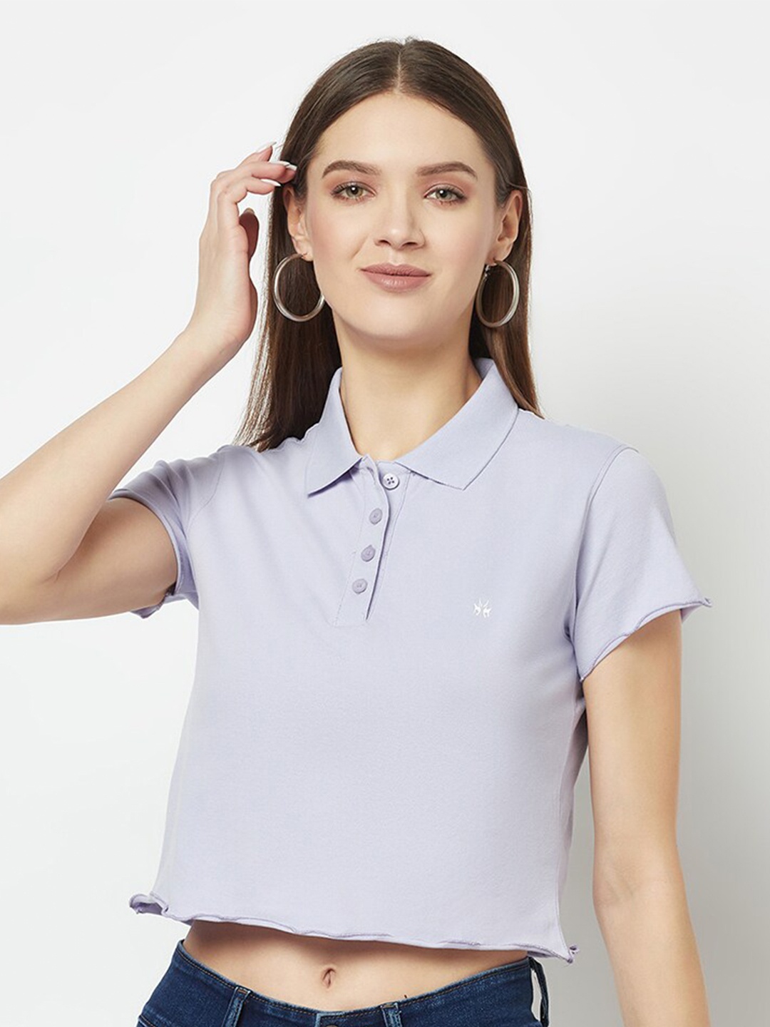 

Crimsoune Club Polo Collar Slim Fit Crop T-Shirt, Purple