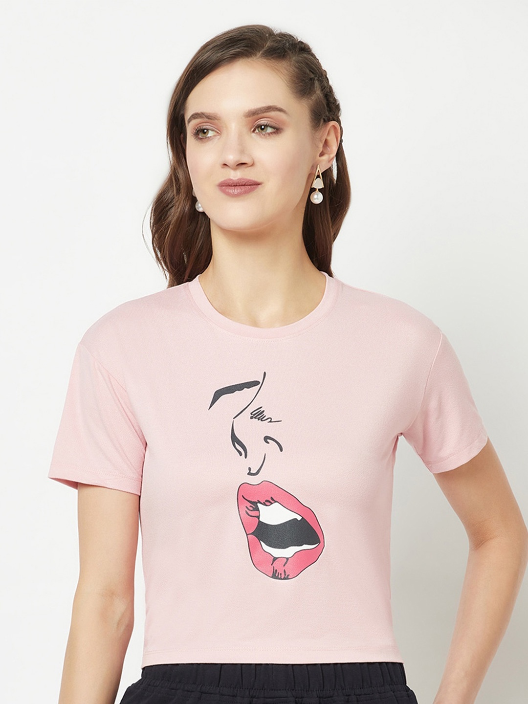

Crimsoune Club Graphic Printed Cotton Crop T-shirt, Pink