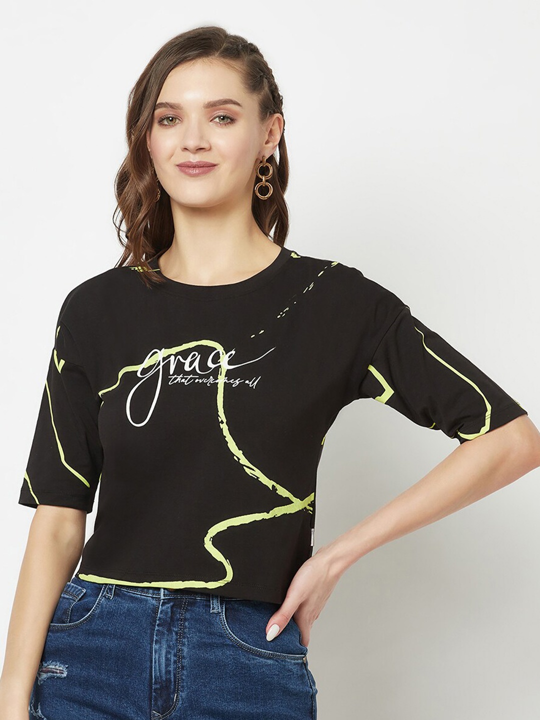 

Crimsoune Club Abstract Printed Crop T-Shirt, Black