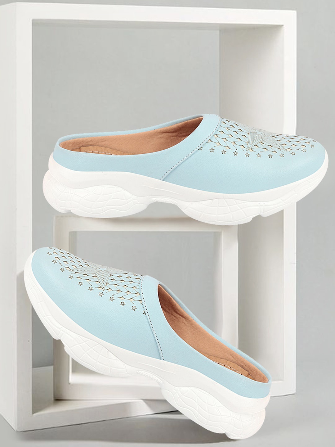 

FAUSTO Women Laser Cuts Lightweight Mule Sneakers, Blue
