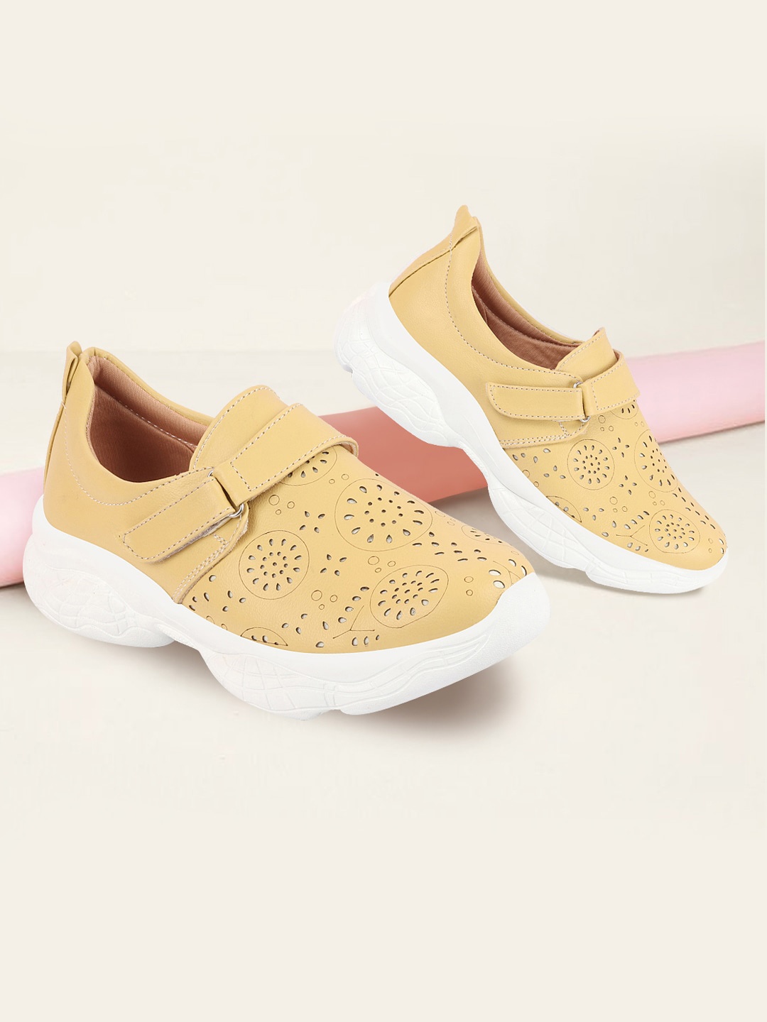 

FAUSTO Women Laser Cuts Lightweight Slip-On Sneakers, Yellow