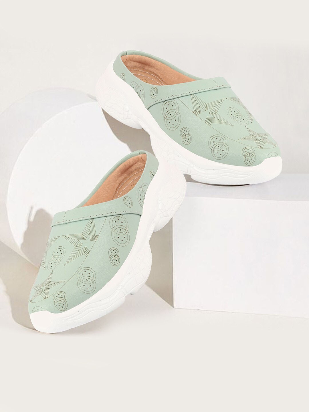 

FAUSTO Women Printed Perforated Lightweight Mule Sneakers, Sea green