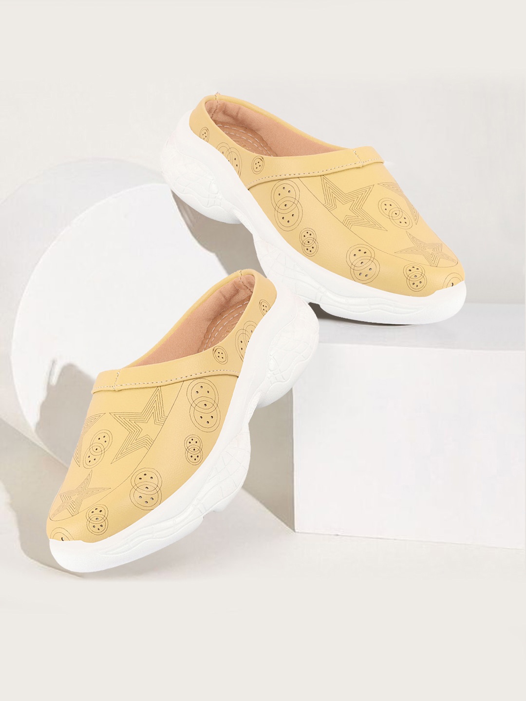 

FAUSTO Women Printed Perforated Lightweight Mule Sneakers, Yellow