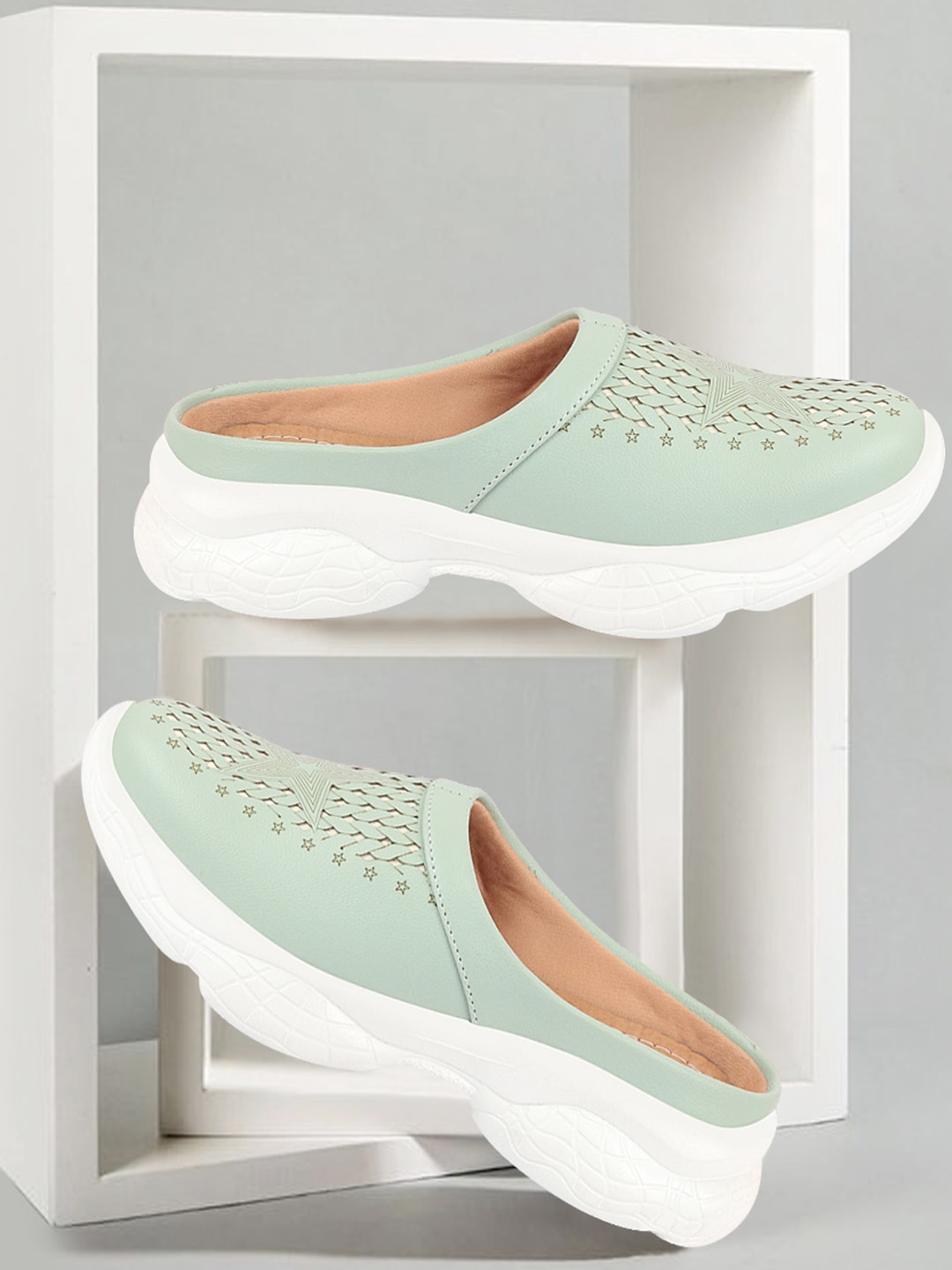 

FAUSTO Women Laser Cuts Lightweight Mule Sneakers, Sea green