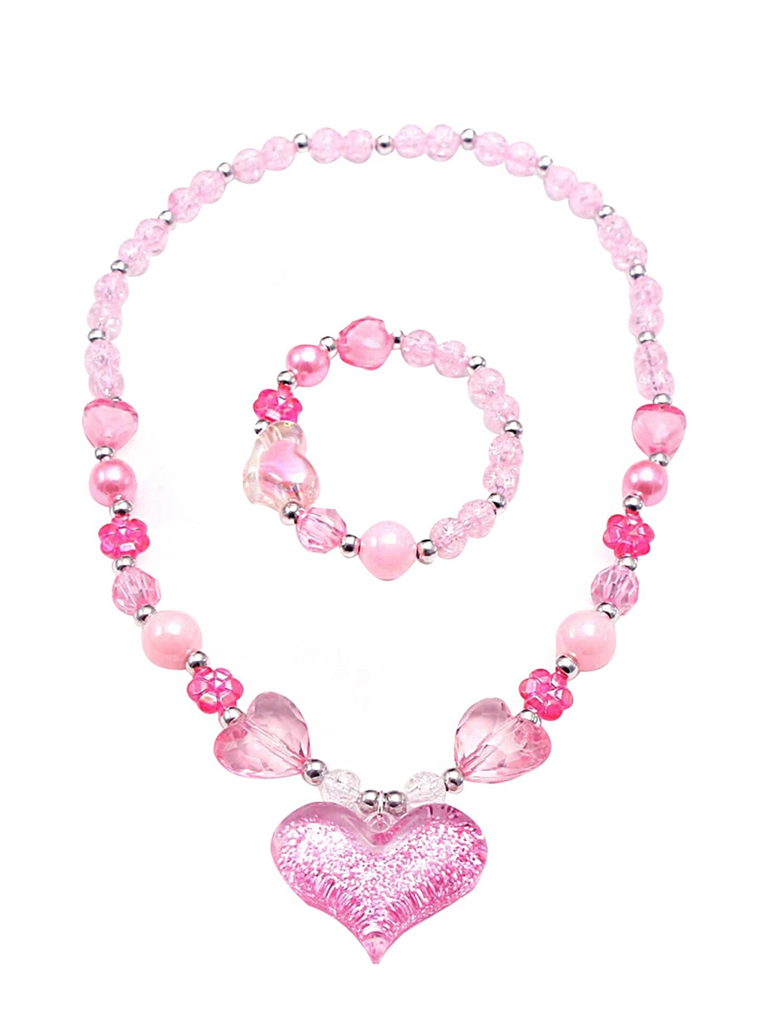 

Melbees by Yellow Chimes Girls Pearl Beaded Heart Shaped Jewellery Set, Pink