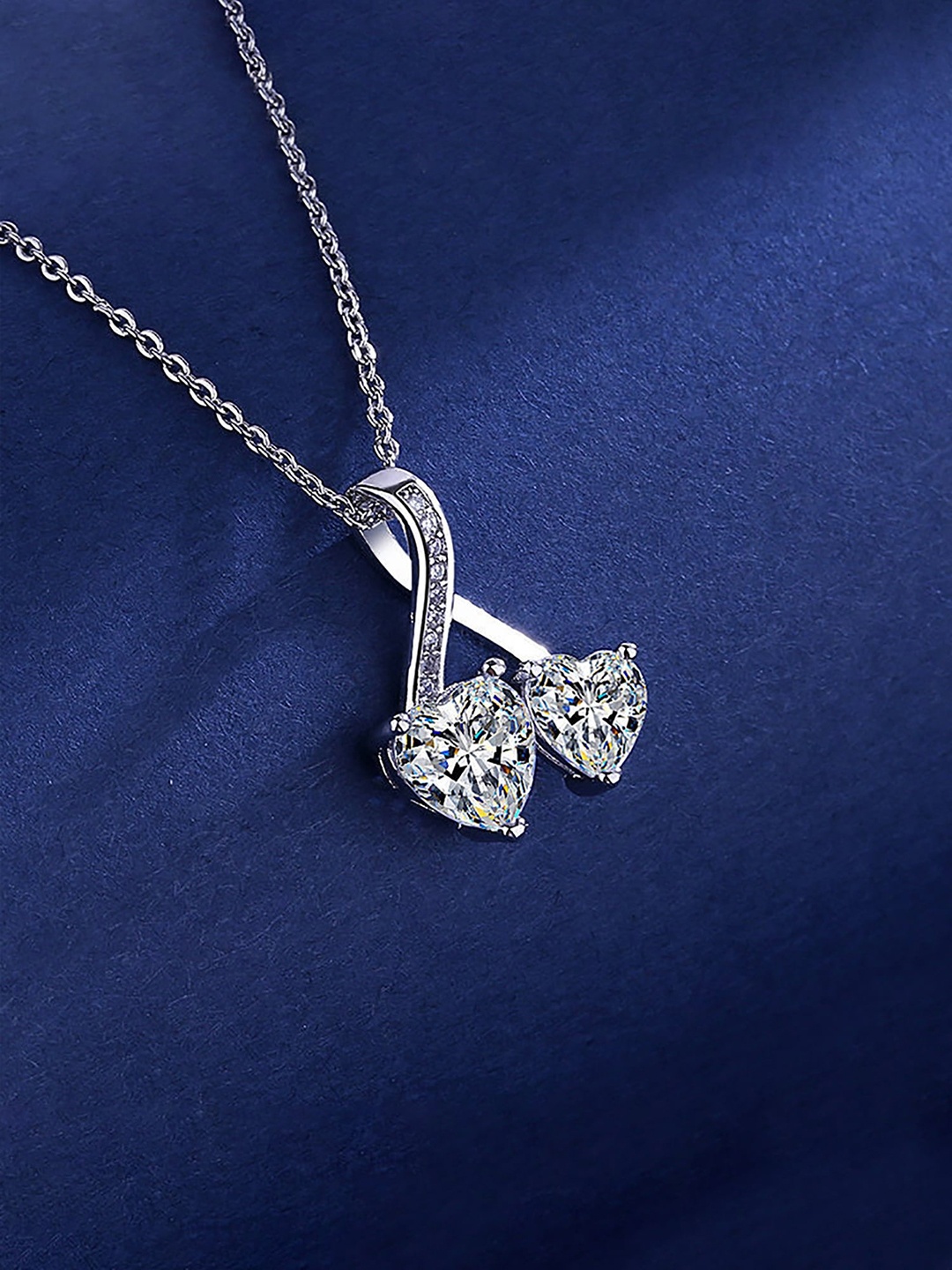 

Yellow Chimes Silver-Plated Dual Heart Pendant With Chain