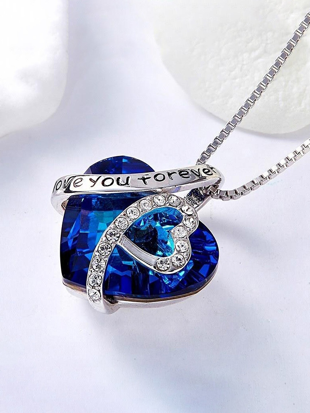 

Yellow Chimes Silver-Plated & Crystals I LOVE YOU FOREVER Engraved Pendant With Chain