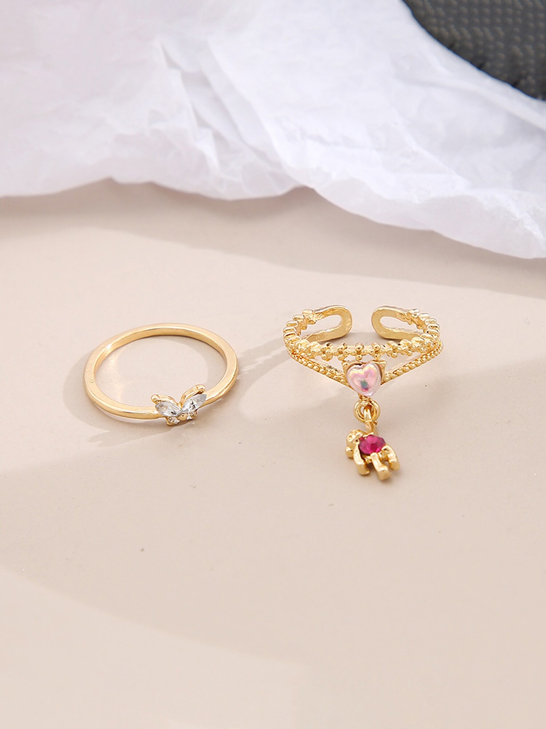 

Yellow Chimes Set Of 2 Gold-Plated Charmed Eye-Catching Finger Rings