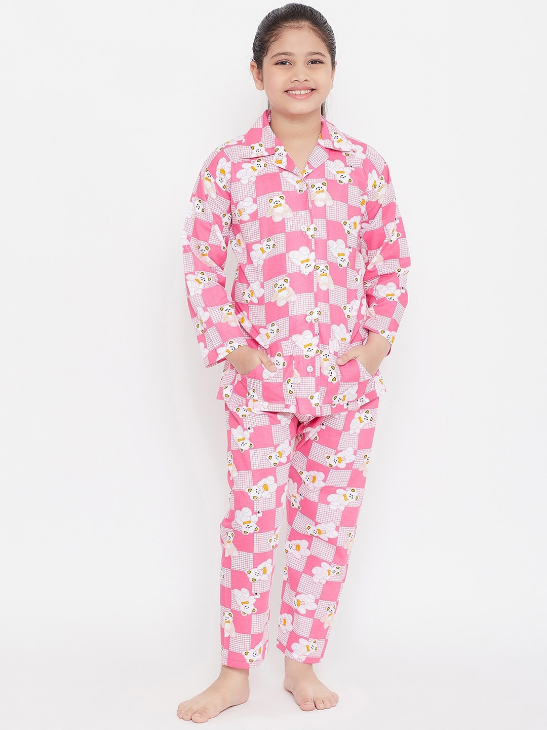 

KYDZI Girls Conversational Printed Night Suit, Pink