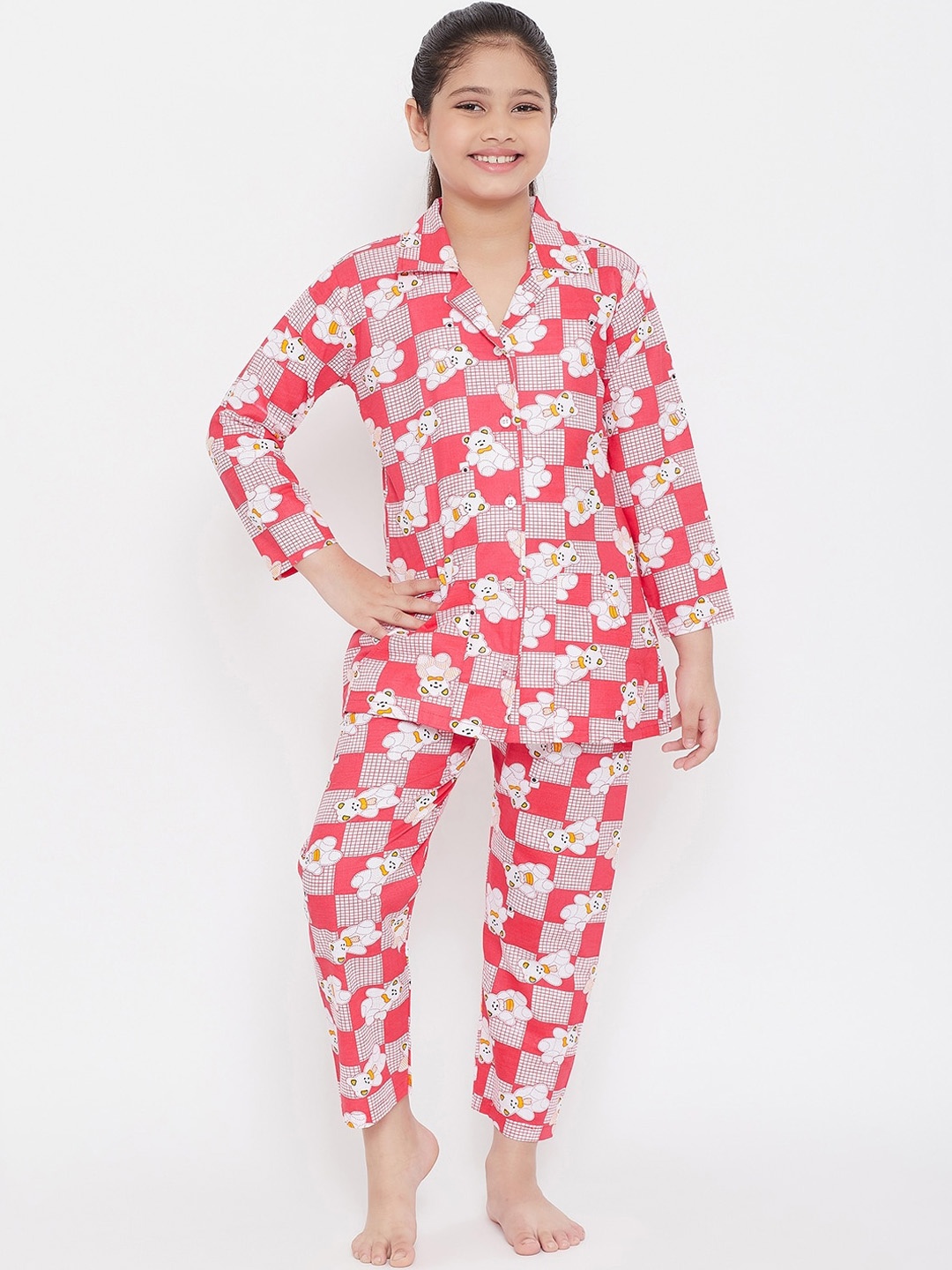 

KYDZI Girls Conversational Printed Night Suit, Red