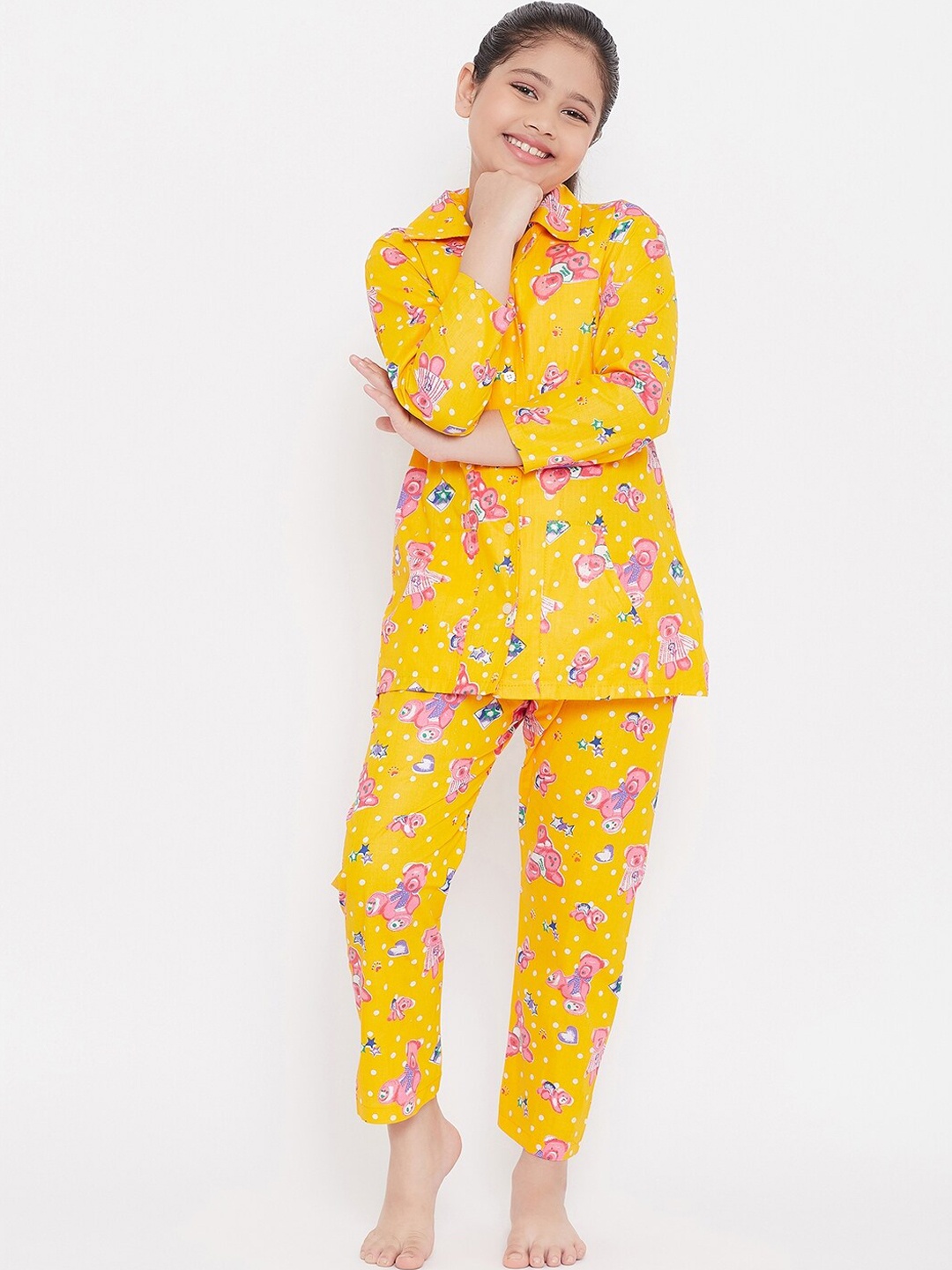 

KYDZI Girls Conversational Printed Night Suit, Mustard