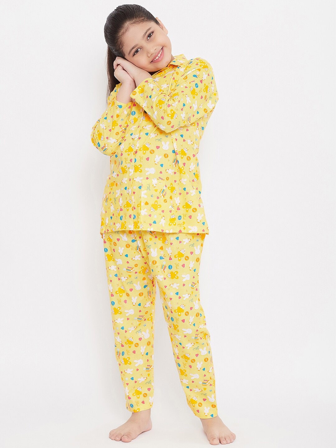 

KYDZI Girls Conversational Printed Night Suit, Yellow