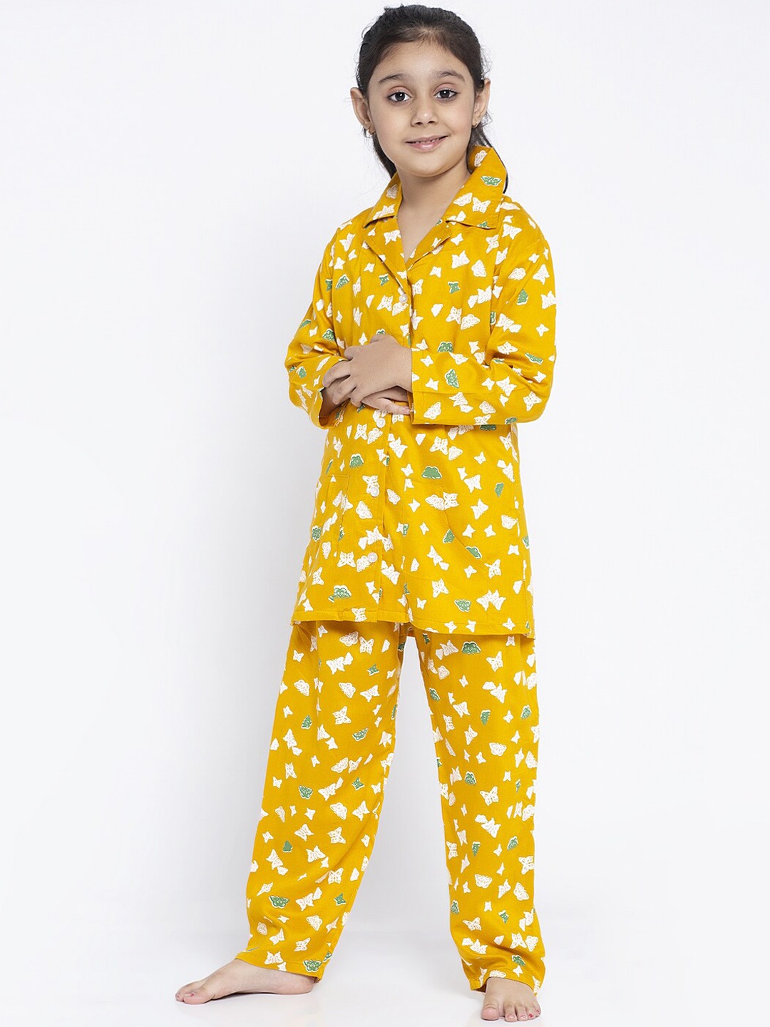 

KYDZI Girls Conversational Printed Night Suit, Mustard