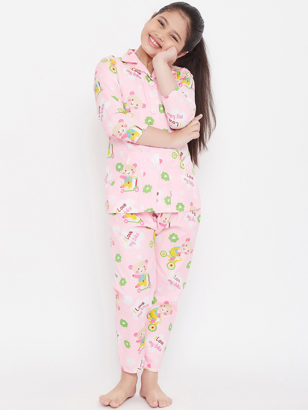 

KYDZI Girls Conversational Printed Night Suit, Pink