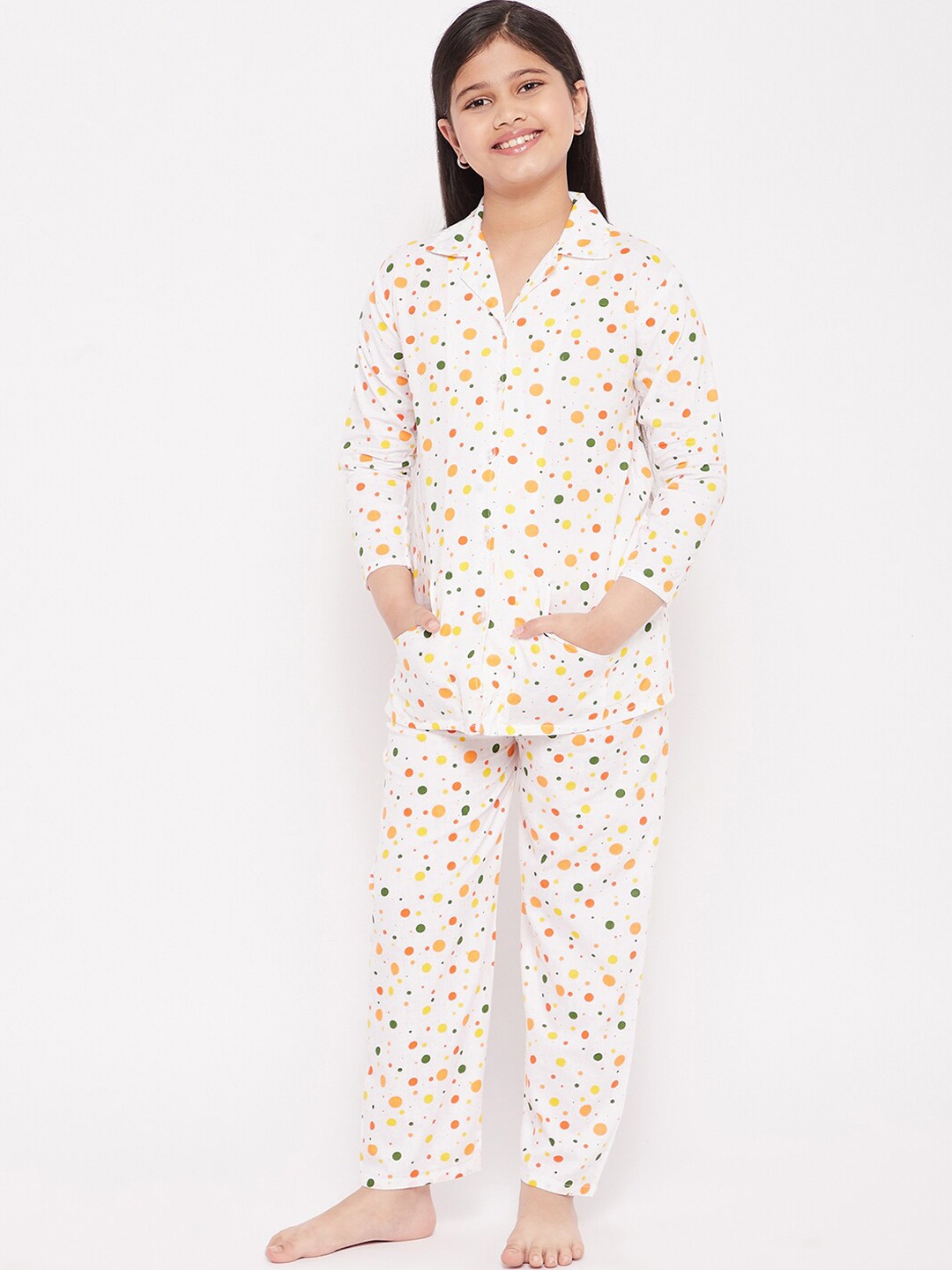 

KYDZI Girls Conversational Printed Pure Cotton Night Suit, White