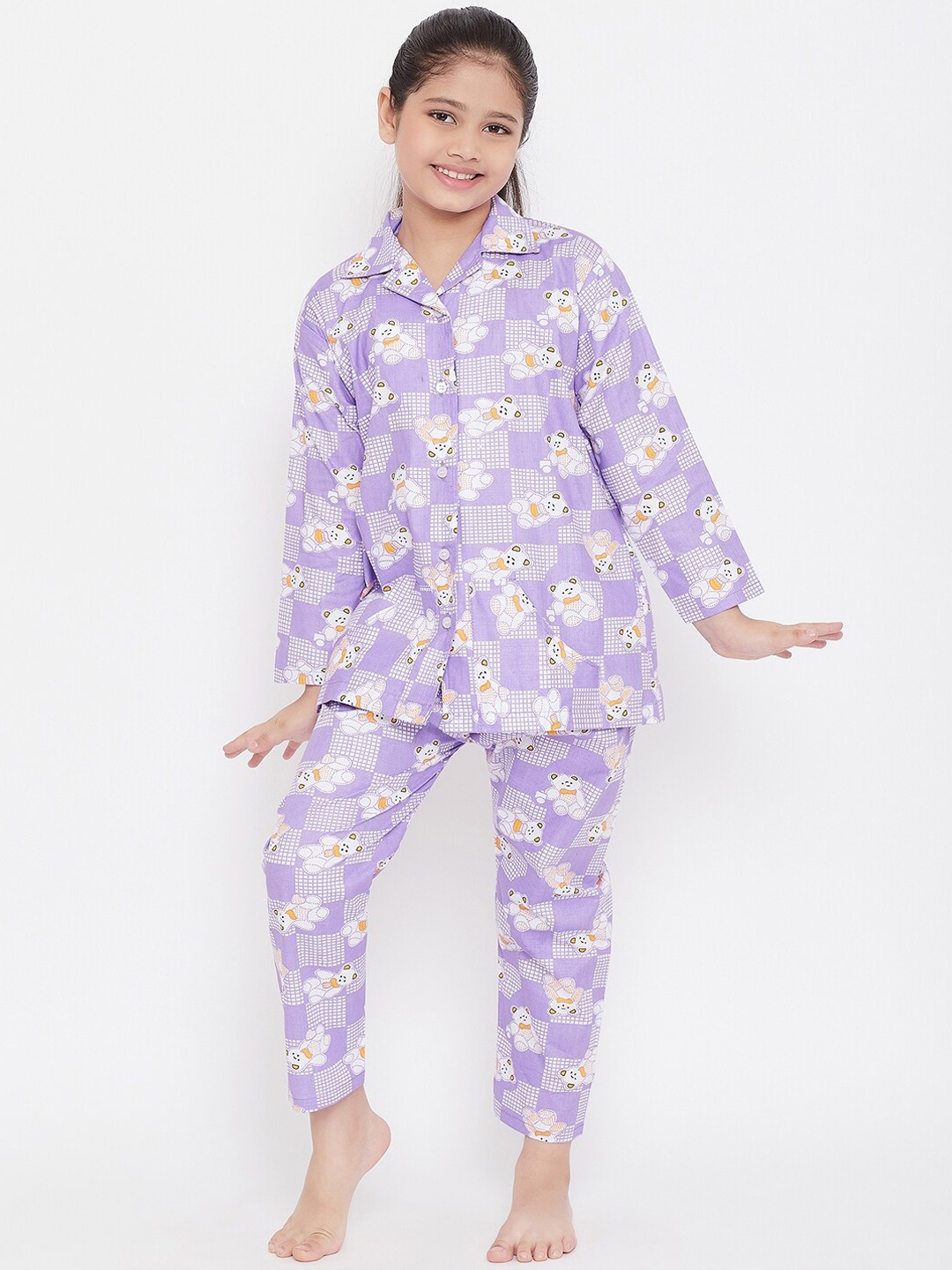 

KYDZI Girls Conversational Printed Night Suit, Purple