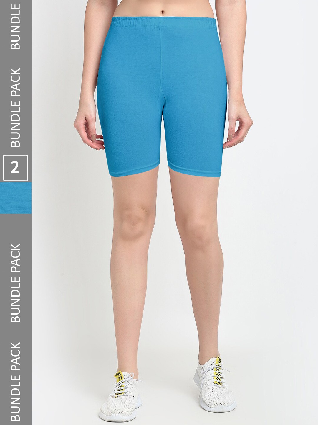 

Jinfo Women Pack of 2 Mid-Rise Cotton Lycra Cycling Sports Shorts, Blue