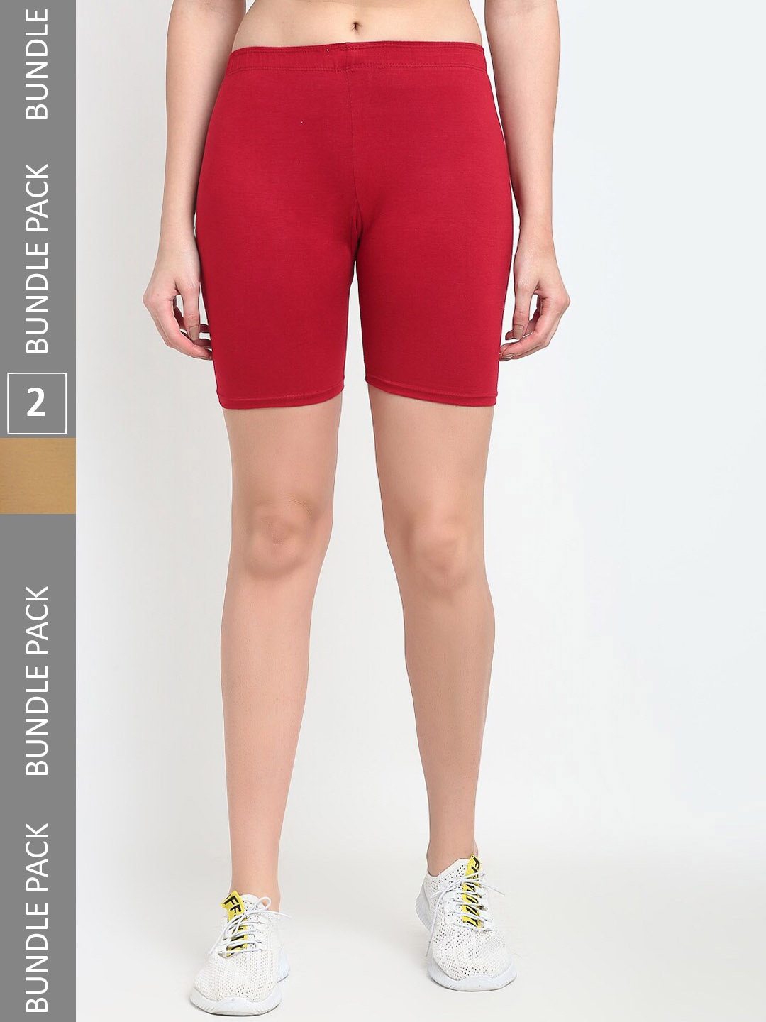 Jinfo Women Pack Of 2 Cycling Cotton Sports Shorts, Maroon