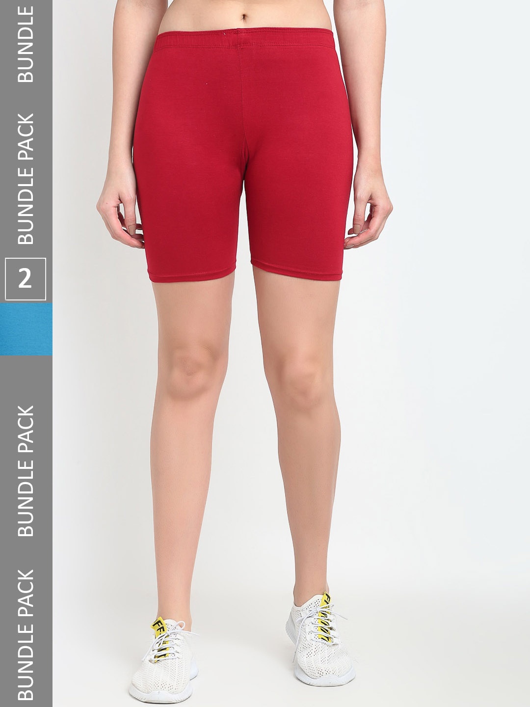 

Jinfo Women Pack of 2 Mid-Rise Cotton Lycra Cycling Sports Shorts, Maroon