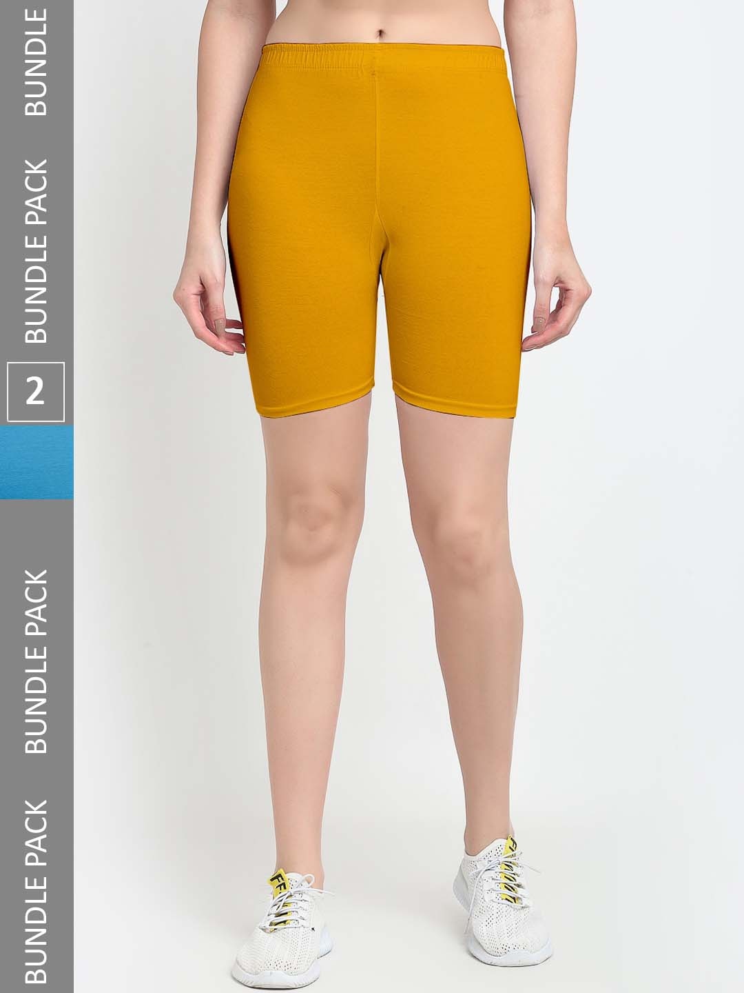 

Jinfo Women Pack Of 2 Cycling Sports Shorts, Mustard