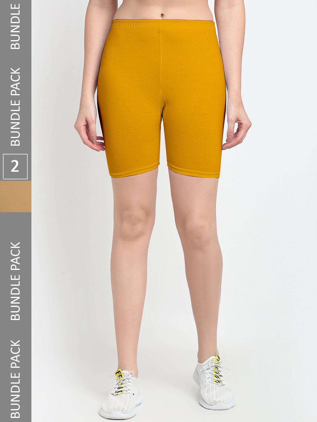 

Jinfo Women Pack Of 2 Cotton Lycra Cycling Sports Shorts, Yellow