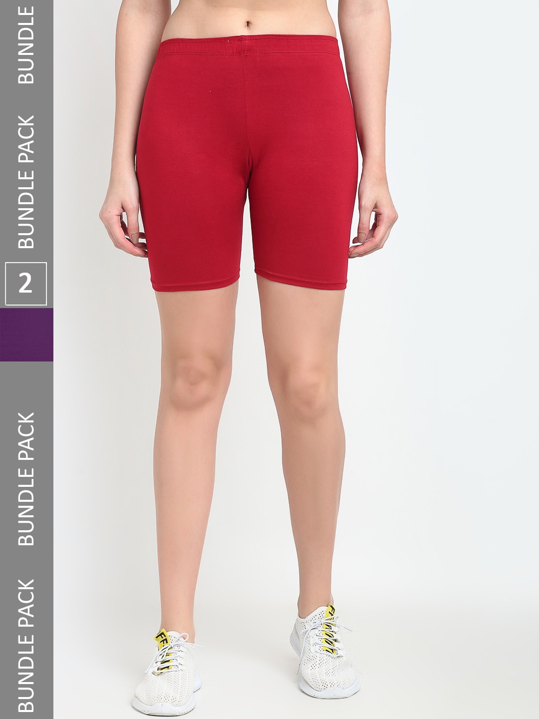 

Jinfo Women Pack Of 2 Cotton Lycra Cycling Sports Shorts, Maroon