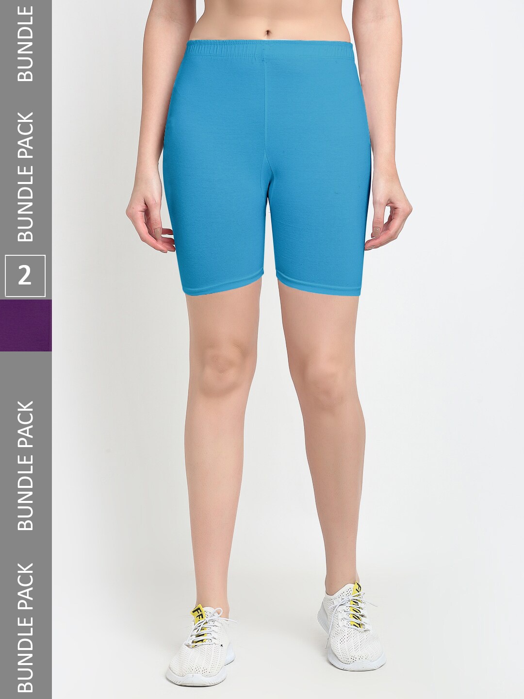 

Jinfo Women Pack Of 2 Cotton Lycra Cycling Sports Shorts, Purple