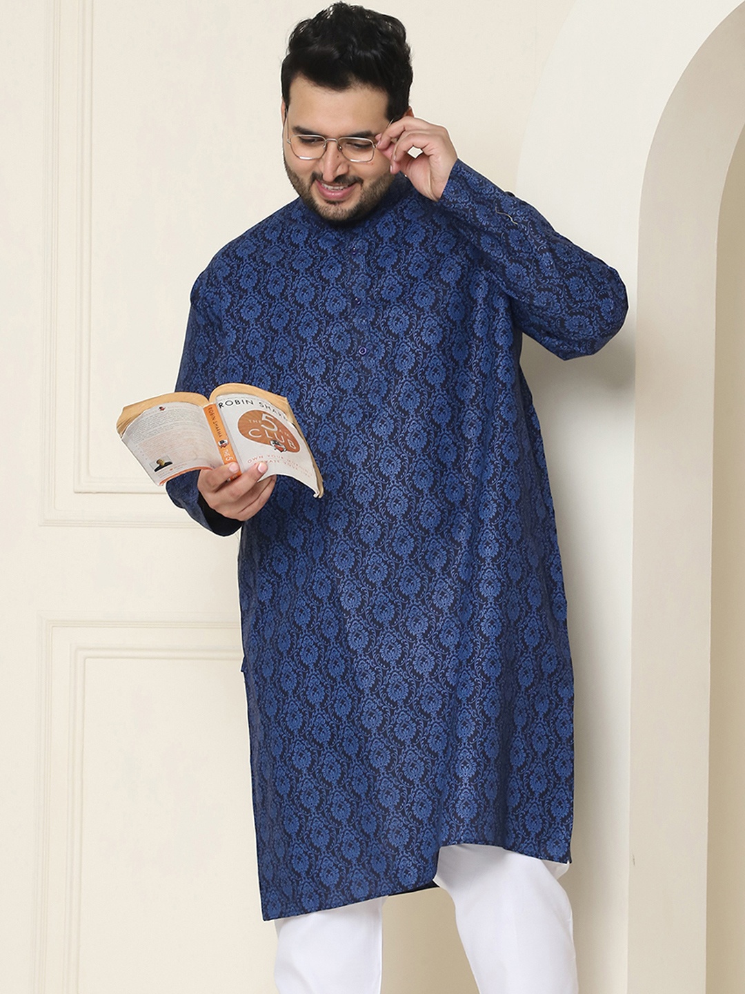 

SOJANYA PLUS Ethnic Motifs Printed Kurta, Navy blue