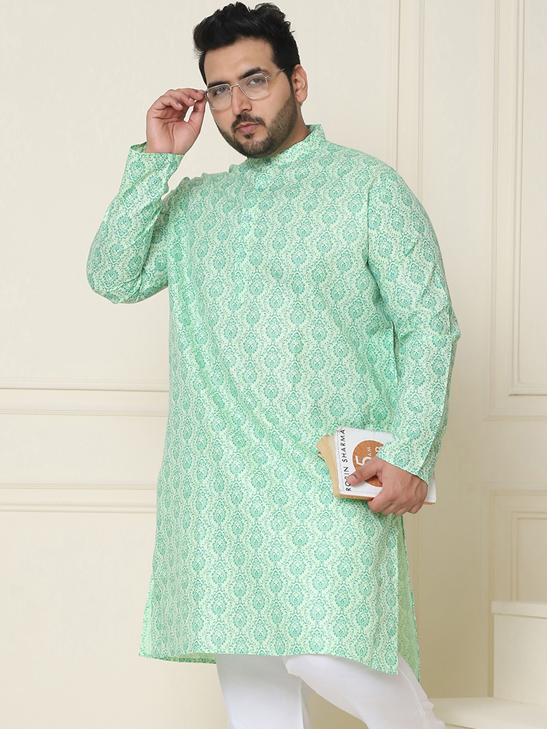 SOJANYA PLUS Men Plus Size Ethnic Motifs Printed Kurta, Green
