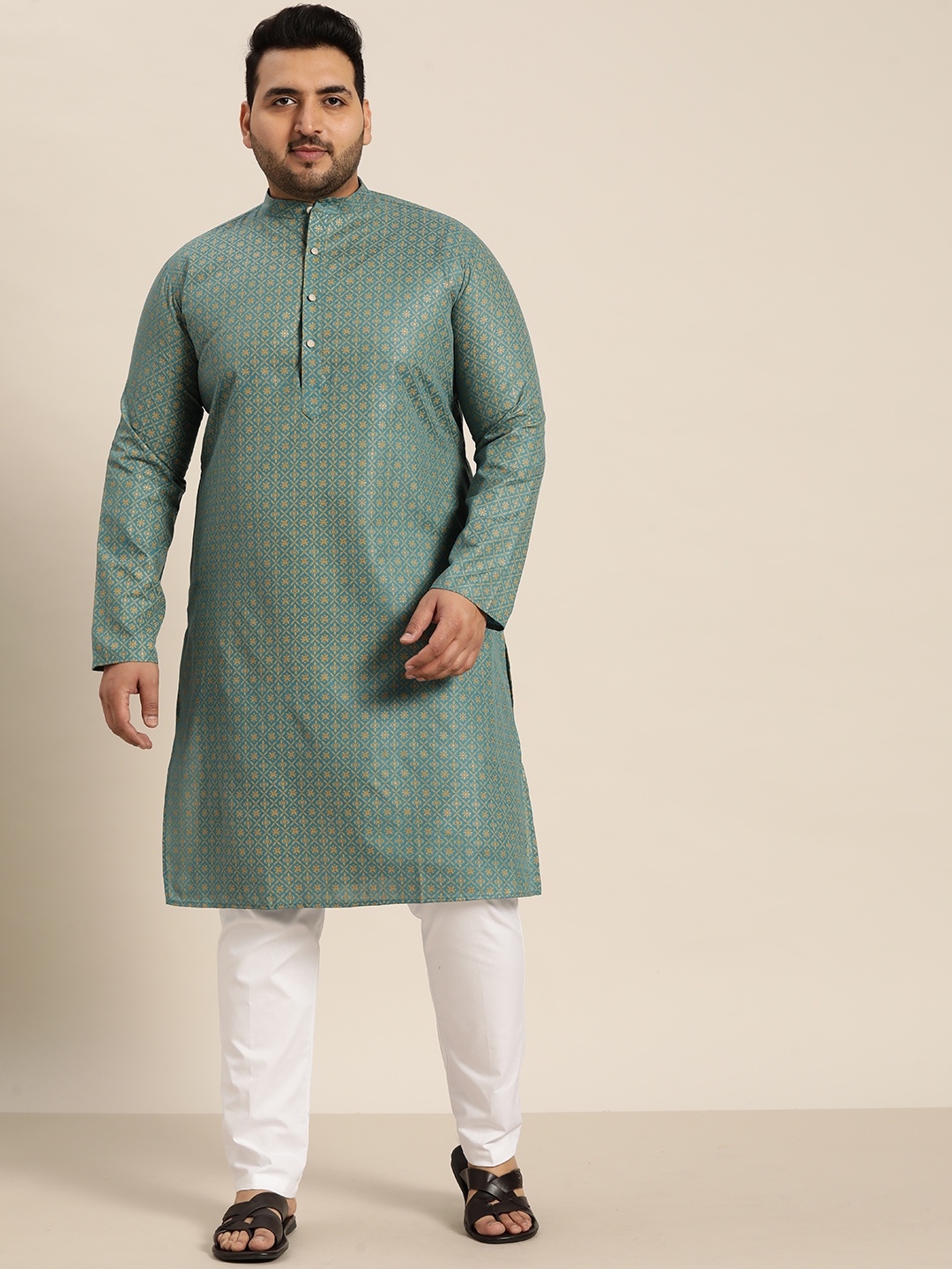 

SOJANYA PLUS Men Plus Size Ethnic Motifs Printed Kurta, Blue