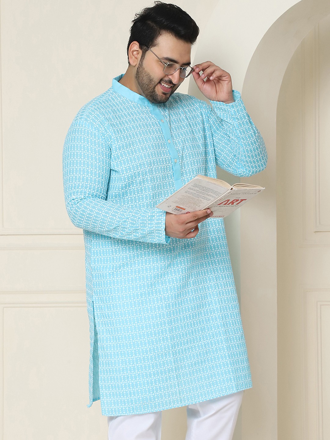 

SOJANYA PLUS Embroidered Cotton Kurta, Turquoise blue