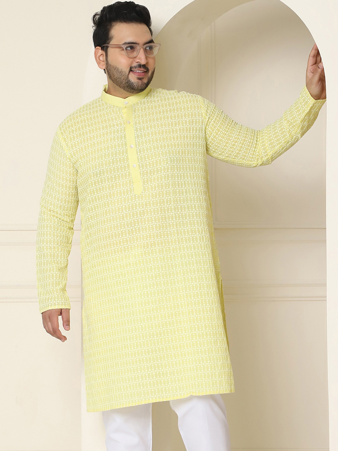 

SOJANYA PLUS Embroidered Cotton Kurta, Yellow