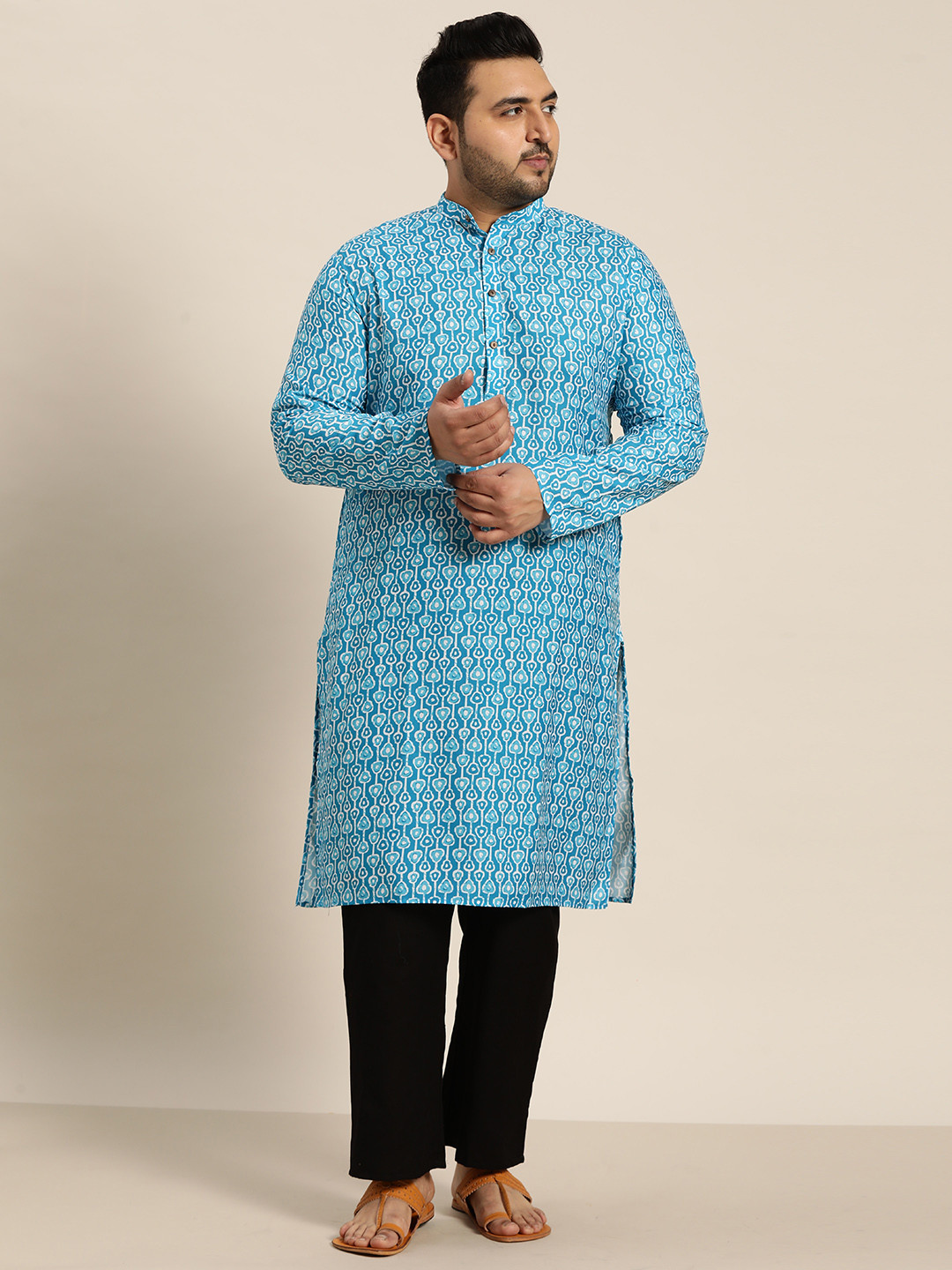 

SOJANYA PLUS Ethnic Motifs Printed Cotton Kurta, Turquoise blue